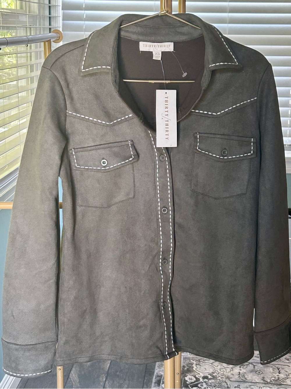 Thirty/Thirty Women's olive green Faux-Suede Button lightweight Jacket NWT XS